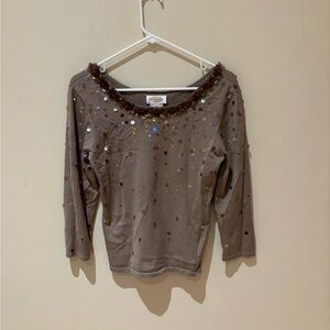 Talbots Brown Sequin Embellished Blouse